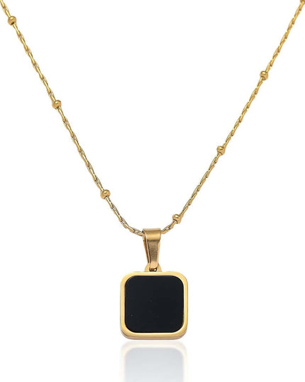 Bijuterie Eleganta - Lant Femei Cu Pandantiv Negru, Placat Aur 14k