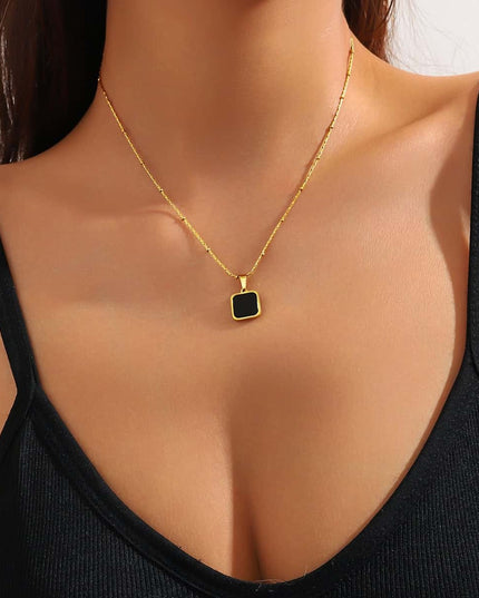 Bijuterie Eleganta - Lant Femei Cu Pandantiv Negru, Placat Aur 14k