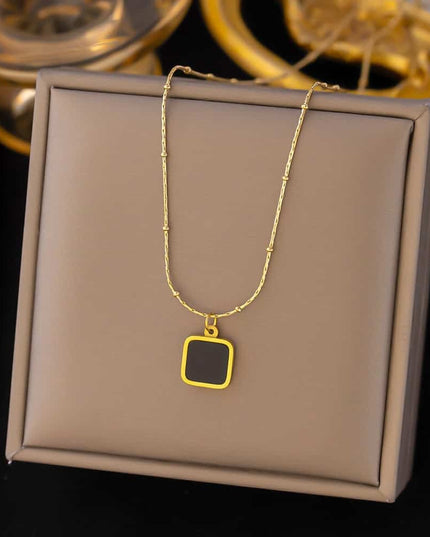 Bijuterie Eleganta - Lant Femei Cu Pandantiv Negru, Placat Aur 14k