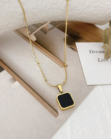 Bijuterie Eleganta - Lant Femei Cu Pandantiv Negru, Placat Aur 14k