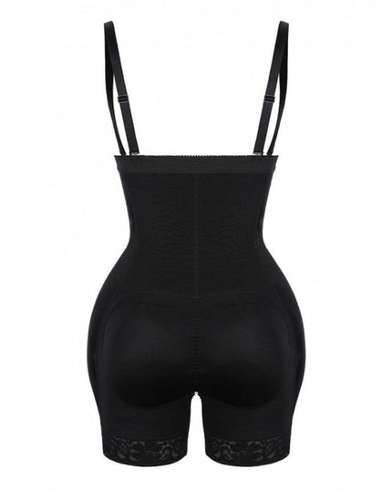 Body Modelator Black High Waist cu Fese si Solduri Proeminente Cu Bureti Negru Push Up