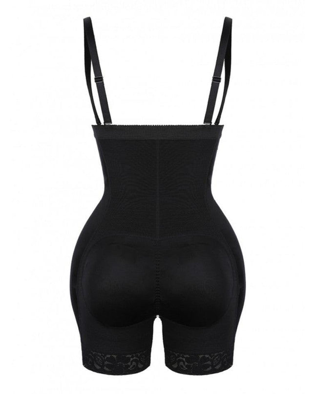 Body Modelator Black High Waist cu Fese si Solduri Proeminente Cu Bureti Negru Push Up