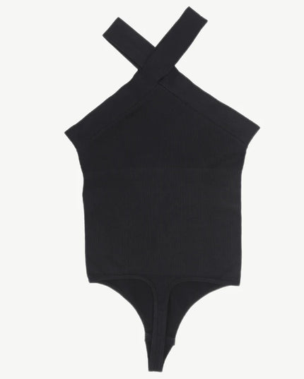 Body Modelator cu Bretele Incrucisate Pentru un Abdomen Plat, Compresie Medie Pentru Aplatizarea Burticii Negru / Black