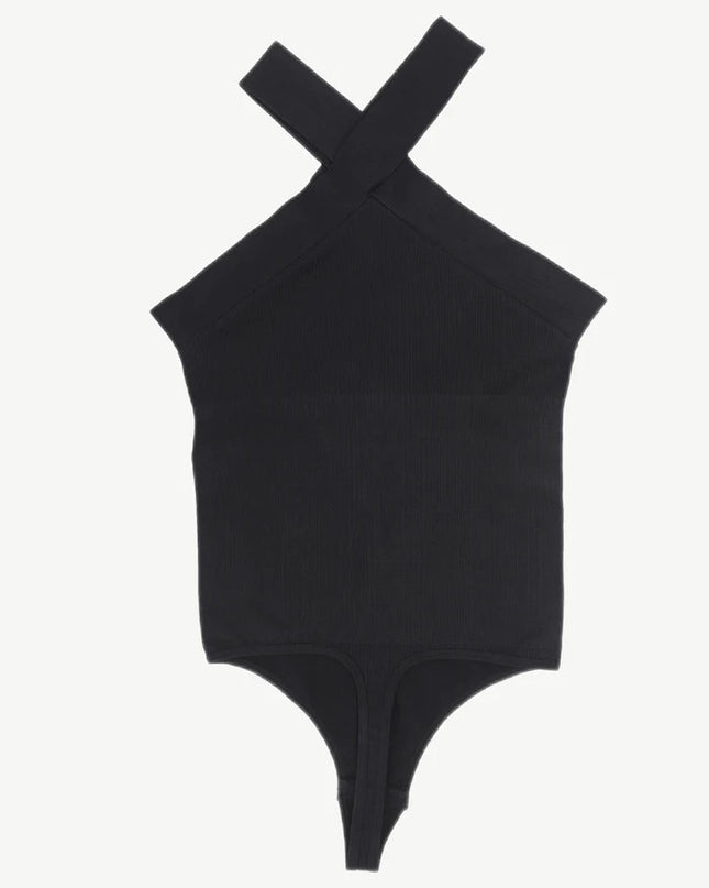 Body Modelator cu Bretele Incrucisate Pentru un Abdomen Plat, Compresie Medie Pentru Aplatizarea Burticii Negru / Black