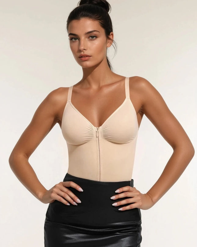 Body Modelator Femei Crem - Bej , Controlul Taliei , Cu Fermoar și Bretele Reglabile, Talie Subțiată, G-Slab Spate Gol Lenjerie Modelatoare Tip