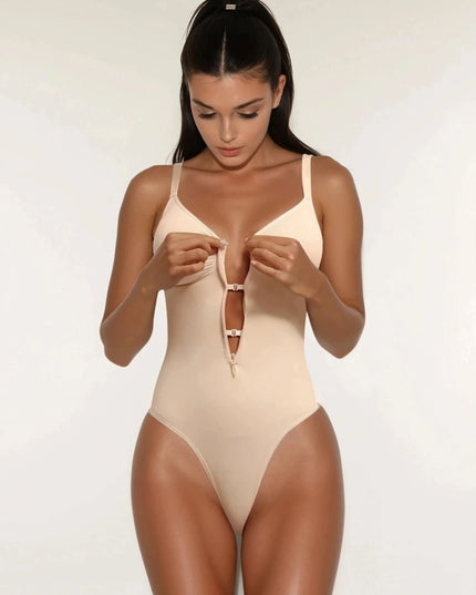 Body Modelator Femei Crem - Bej , Controlul Taliei , Cu Fermoar și Bretele Reglabile, Talie Subțiată, G-Slab Spate Gol Lenjerie Modelatoare Tip