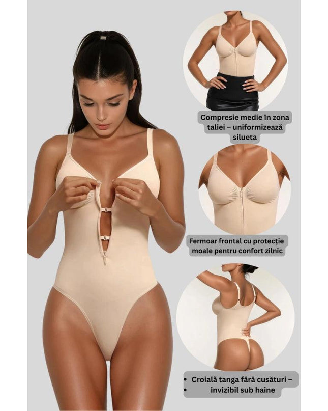 Body Modelator Femei Crem - Bej , Controlul Taliei , Cu Fermoar și Bretele Reglabile, Talie Subțiată, G-Slab Spate Gol Lenjerie Modelatoare Tip