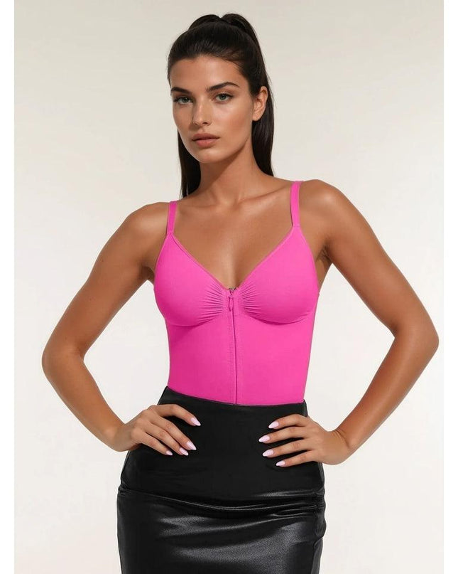 Body Modelator Femei Crem - Roz , Tummy Control, Cu Fermoar și Bretele Reglabile, Talie Subțiată, G-Slab Spate Gol Lenjerie Modelatoare Tip Tanga