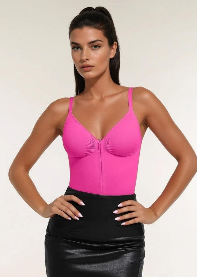 Body Modelator Femei Crem - Roz , Tummy Control, Cu Fermoar și Bretele Reglabile, Talie Subțiată, G-Slab Spate Gol Lenjerie Modelatoare Tip Tanga