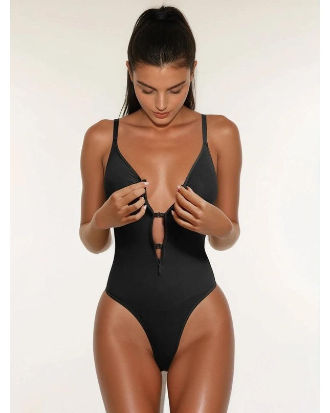 Body Modelator Femei Negru, Tummy Control, Cu Fermoar și Bretele Reglabile, Talie Subțiată, G-Slab Spate Gol Lenjerie Modelatoare Tip Tanga