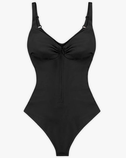 Body Modelator Femei Negru, Tummy Control, Cu Fermoar și Bretele Reglabile, Talie Subțiată, G-Slab Spate Gol Lenjerie Modelatoare Tip Tanga