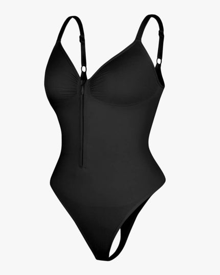 Body Modelator Femei Negru, Tummy Control, Cu Fermoar și Bretele Reglabile, Talie Subțiată, G-Slab Spate Gol Lenjerie Modelatoare Tip Tanga