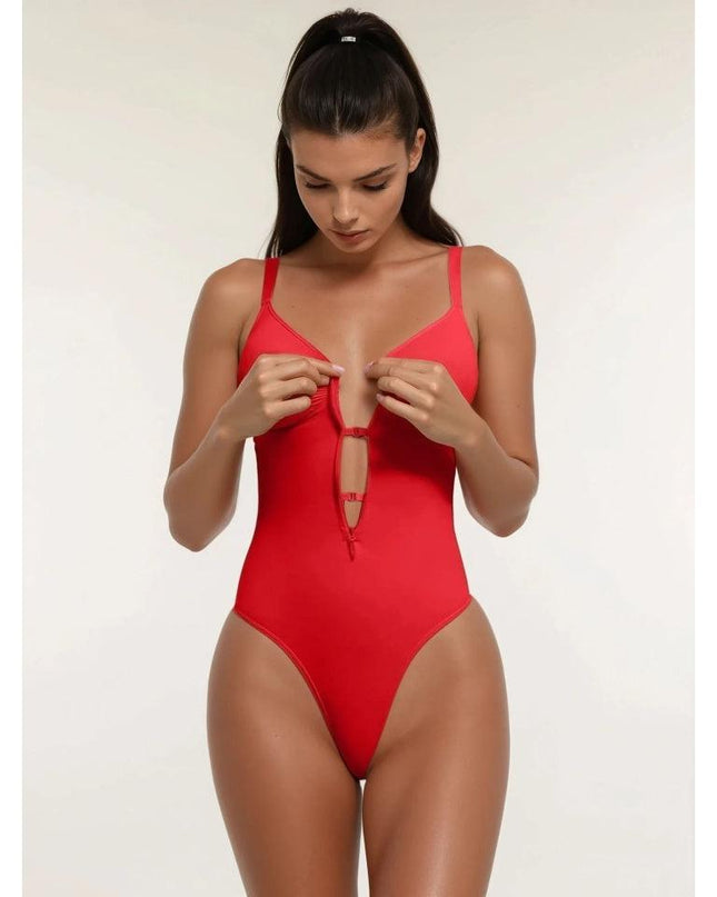 Body Modelator Femei Rosu, Tummy Control, Cu Fermoar și Bretele Reglabile, Talie Subțiată, G-Slab Spate Gol Lenjerie Modelatoare Tip Tanga