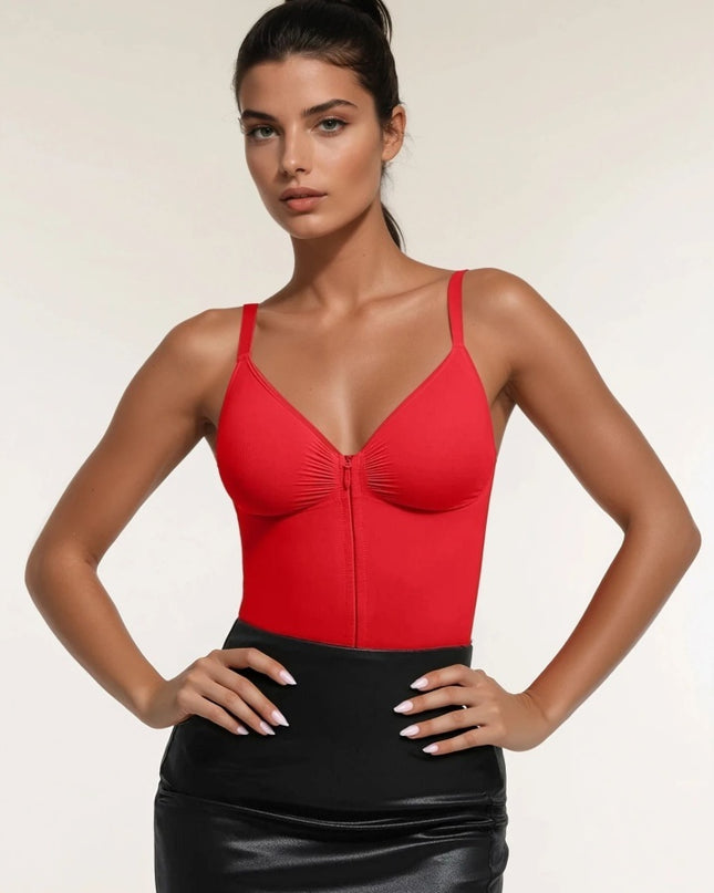 Body Modelator Femei Rosu, Tummy Control, Cu Fermoar și Bretele Reglabile, Talie Subțiată, G-Slab Spate Gol Lenjerie Modelatoare Tip Tanga