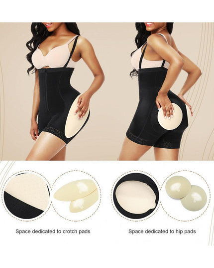 Body Modelator Nude High Waist cu Fese si Solduri Proeminente Cu Bureti Push up Bej