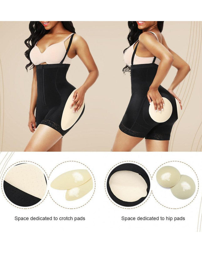 Body Modelator Nude High Waist cu Fese si Solduri Proeminente Cu Bureti Push up Bej