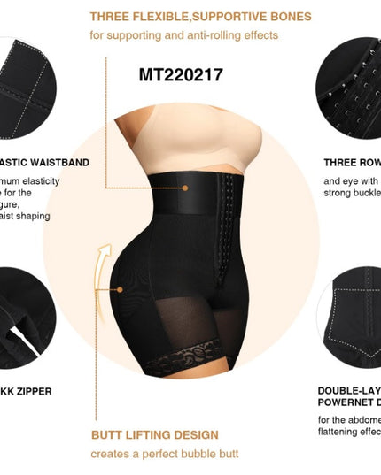 Body Modelator Talie Inalta Cu Compresie Puternica, Abdomen Plat Instant, Efect Lifting Fese, Inchidere Cu 3 Randuri Copci, Ideal Dupa Cezariana