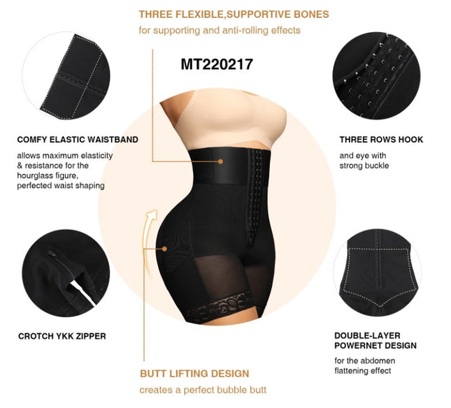Body Modelator Talie Inalta Cu Compresie Puternica, Abdomen Plat Instant, Efect Lifting Fese, Inchidere Cu 3 Randuri Copci, Ideal Dupa Cezariana