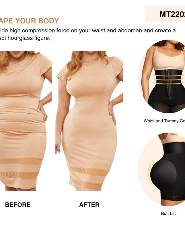 Body Modelator Talie Inalta Cu Compresie Puternica, Abdomen Plat Instant, Efect Lifting Fese, Inchidere Cu 3 Randuri Copci, Ideal Dupa Cezariana