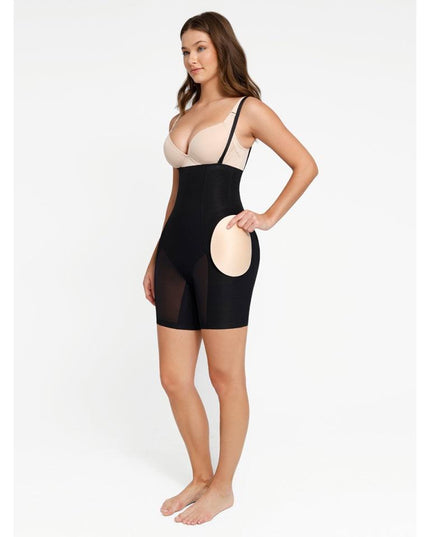 Body Modelator Push-Up Fese si Solduri Detasabil, Negru Cu Bretele si Bureti Accentuarea Formelor