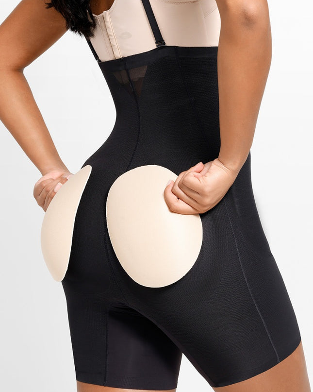 Body Modelator Push-Up Fese si Solduri Detasabil, Negru Cu Bretele si Bureti Accentuarea Formelor