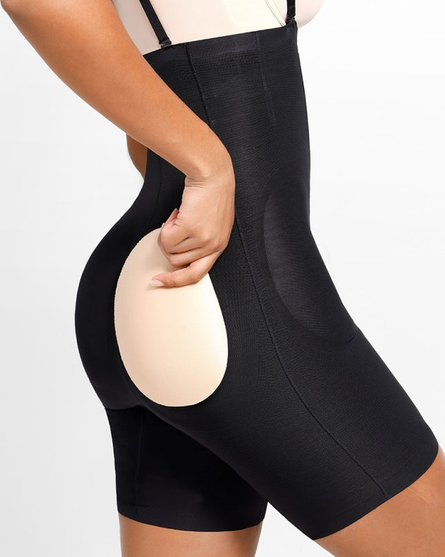 Body Modelator Push-Up Fese si Solduri Detasabil, Negru Cu Bretele si Bureti Accentuarea Formelor
