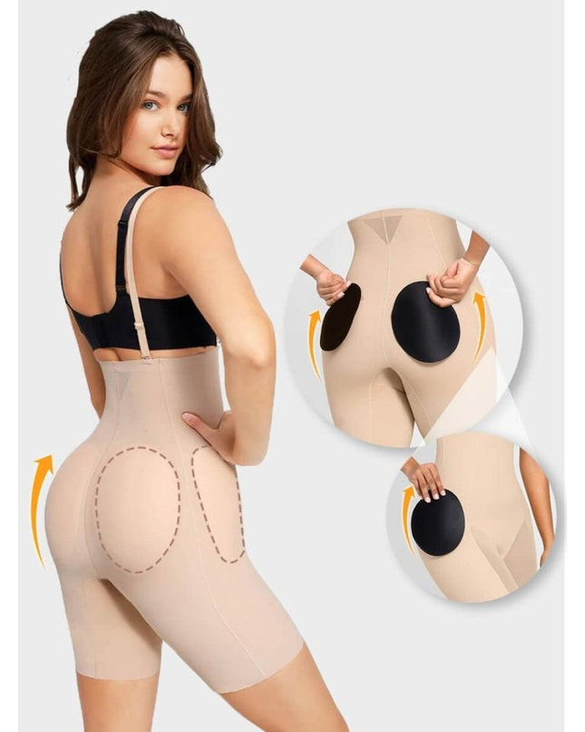 Body Modelator Push-Up Fese si Solduri Detasabil, Nude Cu Bretele si Bureti Accentuarea Formelor