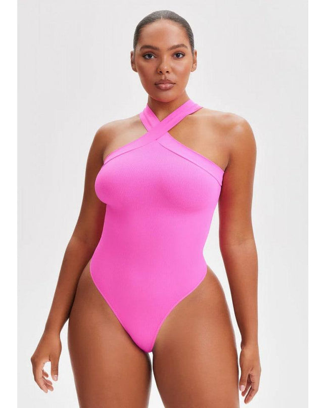 Body Modelator Roz cu Bretele Incrucisate Pentru un Abdomen Plat, Compresie Medie Pentru Aplatizarea Burticii, Pink
