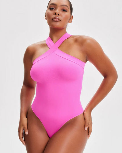 Body Modelator Roz cu Bretele Incrucisate Pentru un Abdomen Plat, Compresie Medie Pentru Aplatizarea Burticii, Pink