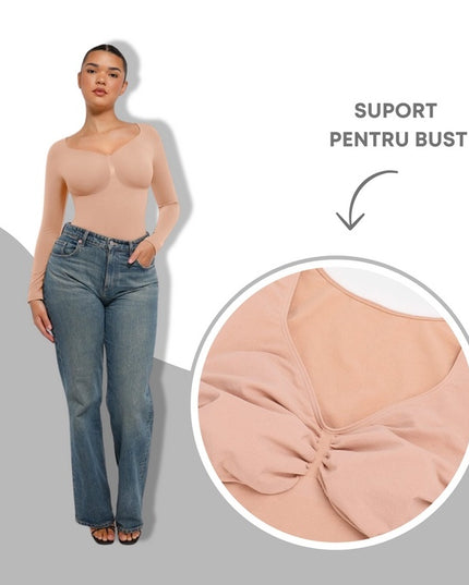 Body Modelator Seamless, Maneci Lungi "skin", Control Abdomen, Design Tanga, Susținere Bust Protecție Antibacteriană Invizibil Sub Haine Nude