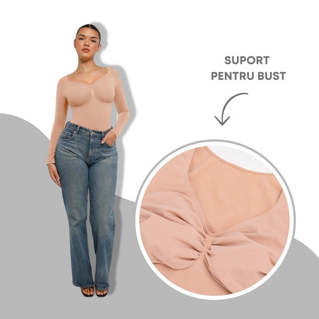 Body Modelator Seamless, Maneci Lungi "skin", Control Abdomen, Design Tanga, Susținere Bust Protecție Antibacteriană Invizibil Sub Haine Nude