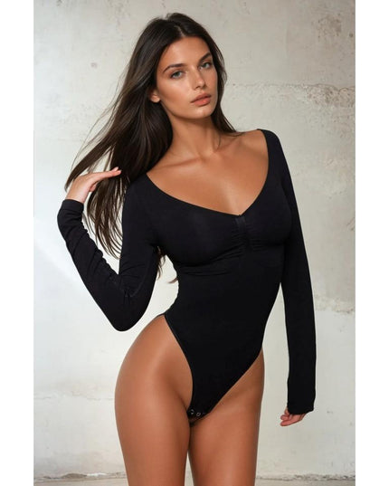 Body Modelator Seamless, Maneci Lungi "skin", Control Abdomen, Design Tanga, Susținere Bust Protecție Antibacteriană Invizibil Sub Haine Negru