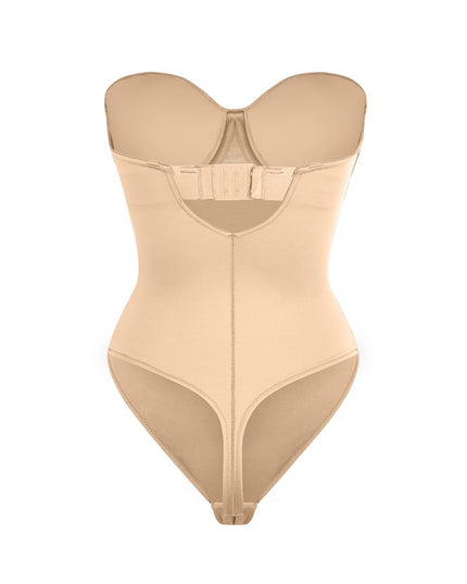 Body Tanga Modelator Dintr-o Singură Bucată, Tip Tanga cu Cupe Căptușite, Bretele Reglabile Detașabile, Talie Modelatoare, Nude / Bej