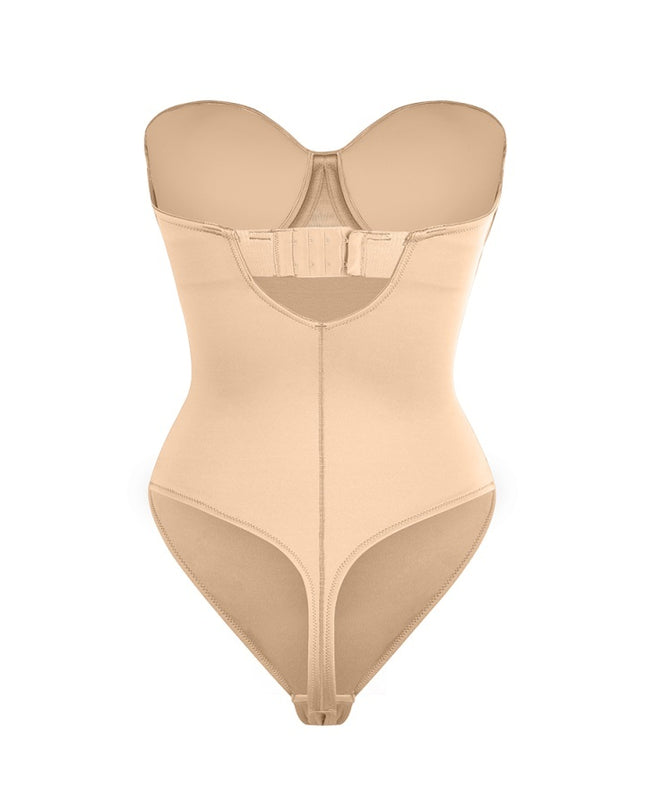 Body Tanga Modelator Dintr-o Singură Bucată, Tip Tanga cu Cupe Căptușite, Bretele Reglabile Detașabile, Talie Modelatoare, Nude / Bej