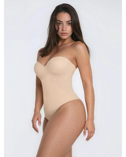Body Tanga Modelator Dintr-o Singură Bucată, Tip Tanga cu Cupe Căptușite, Bretele Reglabile Detașabile, Talie Modelatoare, Nude / Bej