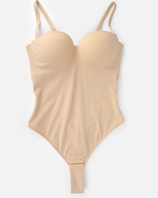 Body Tanga Modelator Dintr-o Singură Bucată, Tip Tanga cu Cupe Căptușite, Bretele Reglabile Detașabile, Talie Modelatoare, Nude / Bej