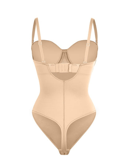 Body Tanga Modelator Dintr-o Singură Bucată, Tip Tanga cu Cupe Căptușite, Bretele Reglabile Detașabile, Talie Modelatoare, Nude / Bej