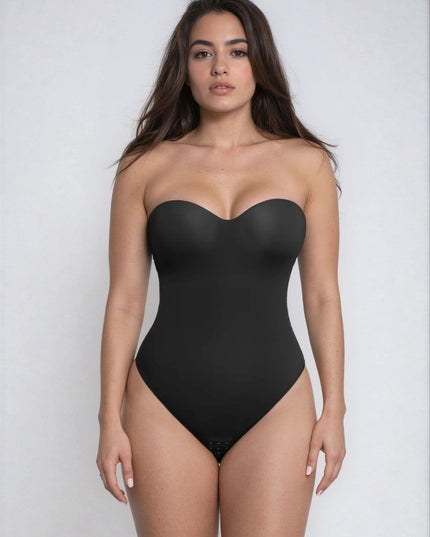 Body Tanga Modelator Dintr-o Singură Bucată, Tip Tanga cu Cupe Căptușite, Bretele Reglabile Detașabile, Talie Modelatoare, Negru