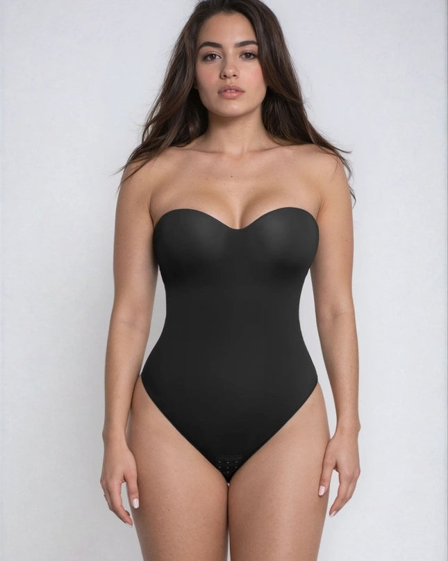 Body Tanga Modelator Dintr-o Singură Bucată, Tip Tanga cu Cupe Căptușite, Bretele Reglabile Detașabile, Talie Modelatoare, Negru