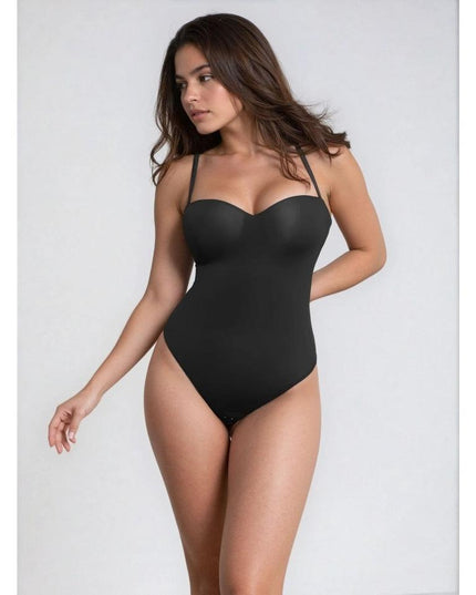 Body Tanga Modelator Dintr-o Singură Bucată, Tip Tanga cu Cupe Căptușite, Bretele Reglabile Detașabile, Talie Modelatoare, Negru