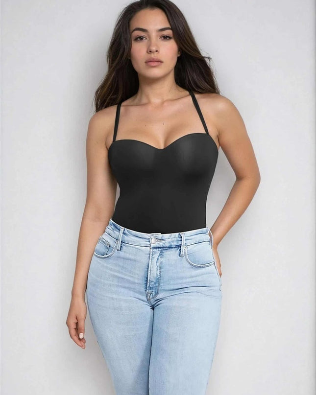 Body Tanga Modelator Dintr-o Singură Bucată, Tip Tanga cu Cupe Căptușite, Bretele Reglabile Detașabile, Talie Modelatoare, Negru