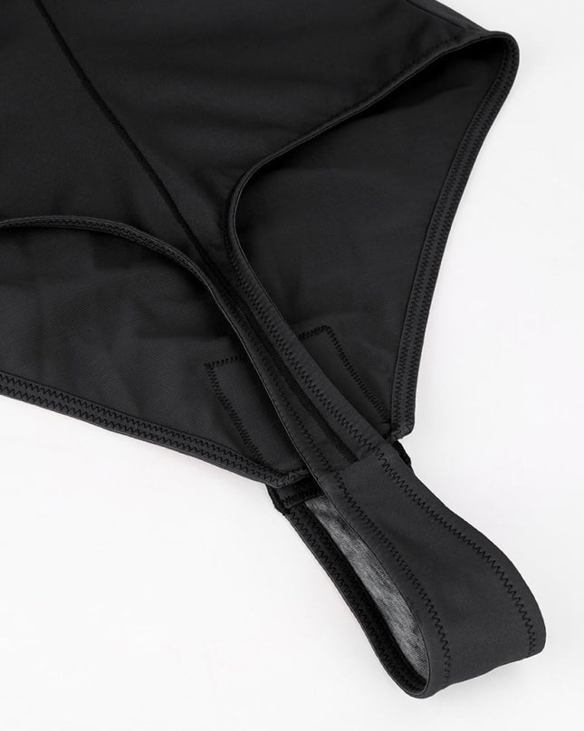 Body Tanga Modelator Dintr-o Singură Bucată, Tip Tanga cu Cupe Căptușite, Bretele Reglabile Detașabile, Talie Modelatoare, Negru
