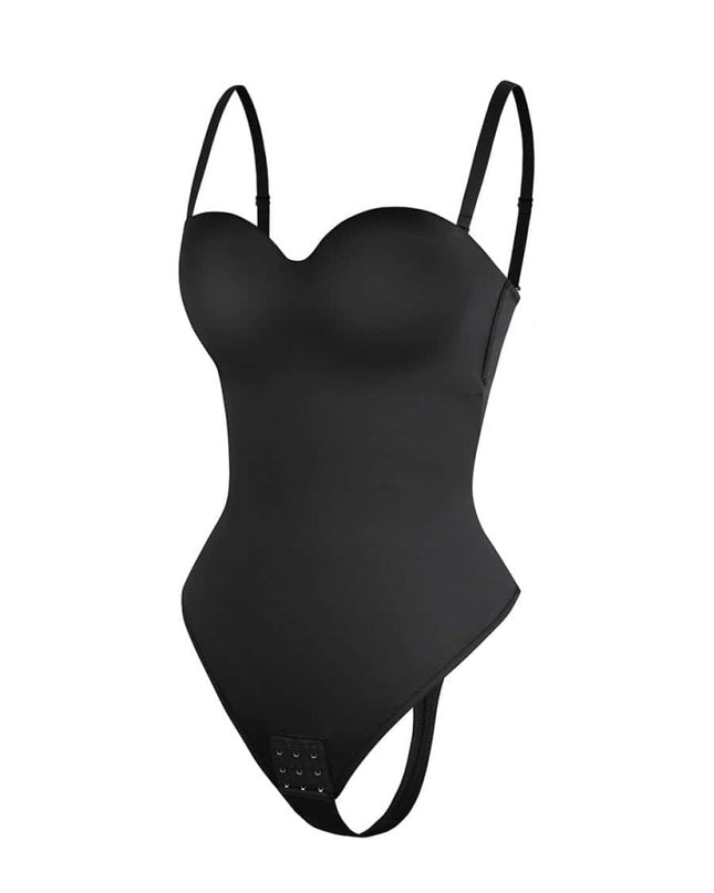 Body Tanga Modelator Dintr-o Singură Bucată, Tip Tanga cu Cupe Căptușite, Bretele Reglabile Detașabile, Talie Modelatoare, Negru