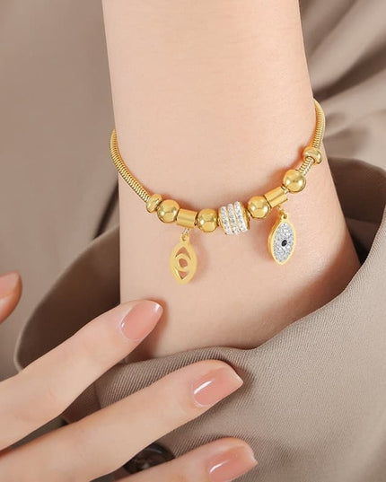 Bratara Aurie Charmuri Ochi Cu Pietricele Zirconia, Accesoriu De Lux Pentru Femei, Reglabila