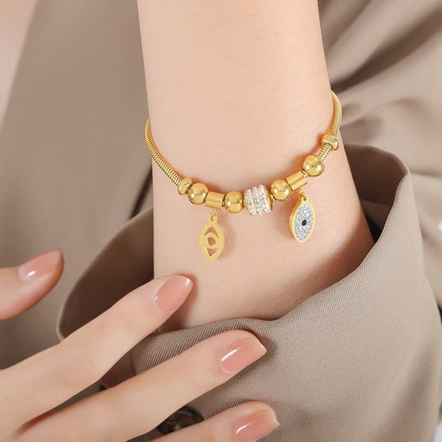 Bratara Aurie Charmuri Ochi Cu Pietricele Zirconia, Accesoriu De Lux Pentru Femei, Reglabila
