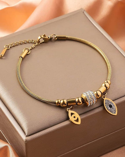 Bratara Aurie Charmuri Ochi Cu Pietricele Zirconia, Accesoriu De Lux Pentru Femei, Reglabila