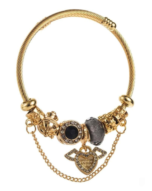 Bratara Aurie Din Inox Cu Talisman Si Margele Colorate – Accesoriu Elegant Si Reglabil Pentru Femei