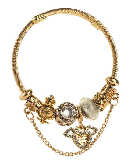 Bratara Aurie Din Inox Cu Talisman Si Margele Colorate – Accesoriu Elegant Si Reglabil Pentru Femei