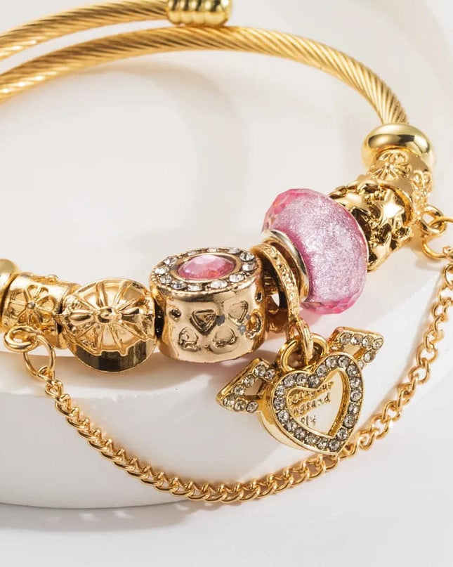 Bratara Aurie Din Inox Cu Talisman Si Margele Colorate – Accesoriu Elegant Si Reglabil Pentru Femei