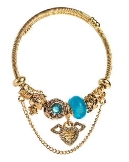 Bratara Aurie Din Inox Cu Talisman Si Margele Colorate – Accesoriu Elegant Si Reglabil Pentru Femei